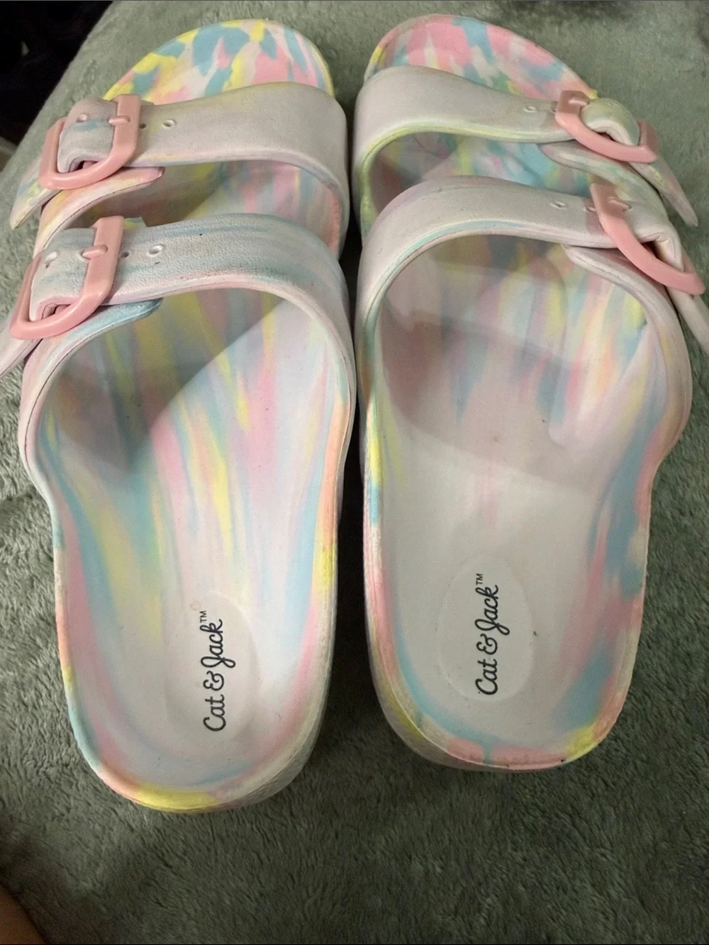 Cat & Jack Pastel Tie-Dye Double Buckle Slide Sandals - Pink, Yellow, Blue